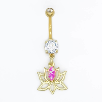 El oro inoxidable de la joyería de 316 perforaciones del cuerpo de acero plateó a Lotus Dangle Pink Gem