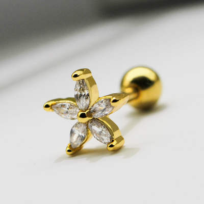 Gemas de perforación del claro de la joyería del oído de la flor del oro 1.2m m 16 pernos prisioneros de los pendientes del indicador