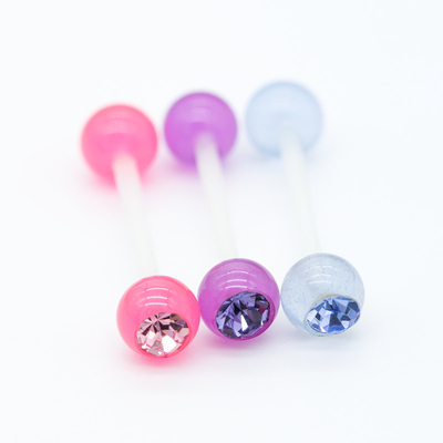3 pedazos de Crystal Gems Plastic Barbell Tongue que perfora 14G hipoalérgico