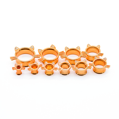 Pendientes lindos Rose Gold Plated de Cat Style Piercing Tunnel Plug 5m m