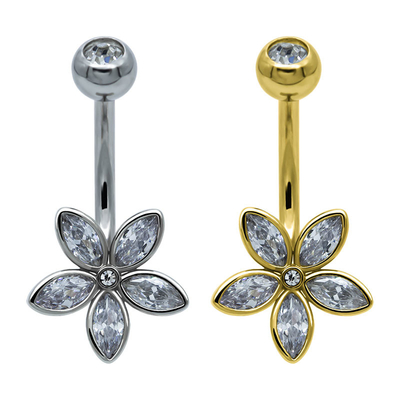 Vientre Ring Surgical Steel Piercing 14G de Marquise Crystals Silver Gold Navel de la flor