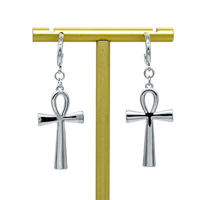 Pendientes de perforación Opal Earrings Smooth Surface blanco del aro cruzado de la aleación