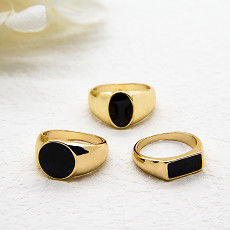 El oro de piedra negro de la plata del diamante 925 plateó a Ring Round Hoop 17m m para las muchachas
